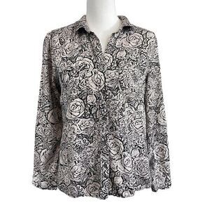 Rock & Republic Women's Rose Print Button Up Shirt Size Medium 100% Rayon